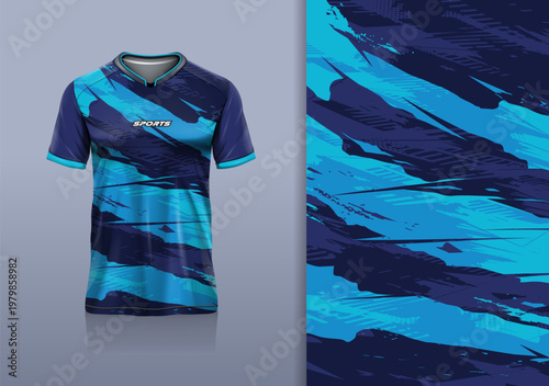 T-shirt mockup abstract texture grunge sport jersey design for football, soccer, racing, esports, running, blue navy color