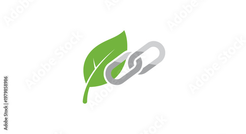 Green leaf with metal chain link.