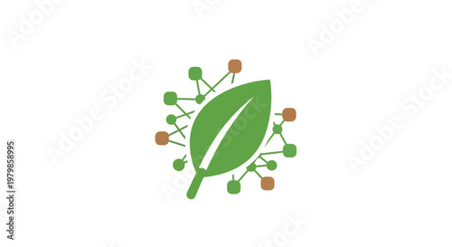 Green leaf with molecular structure.