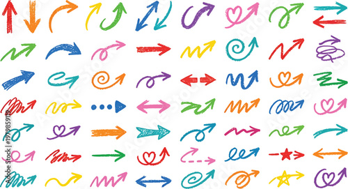 Fotografía A colorful collection of hand-drawn arrows and symbols in various shapes and siz