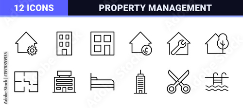 Minimalist real estate and property outline icon set