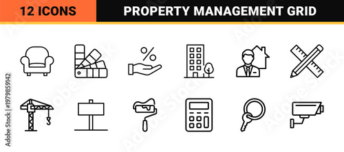 Real estate and home rental minimalist outline icon set