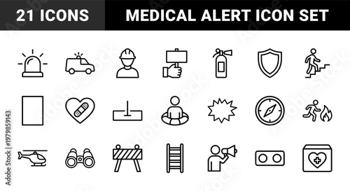 Emergency and safety minimalist thin line icon set