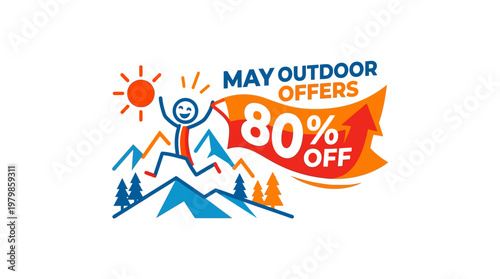 May Outdoor Offers Discount Banner with Cheerful Character