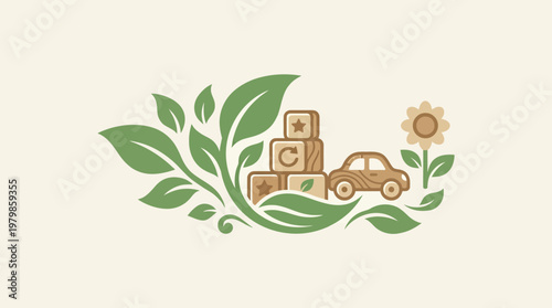 Eco-Friendly Toy Set with Green Foliage