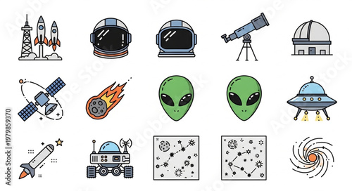 Space exploration and astronomy icons collection.