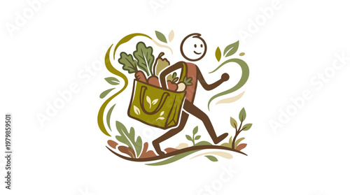 Healthy Grocery Delivery Cartoon Person With Bag of Vegetables