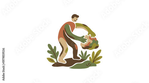 Volunteer Picking up Trash in a Park