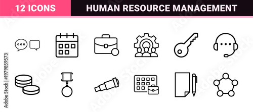 Minimalist recruitment and job search outline icon set