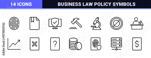 Legal regulation and compliance outline icon set