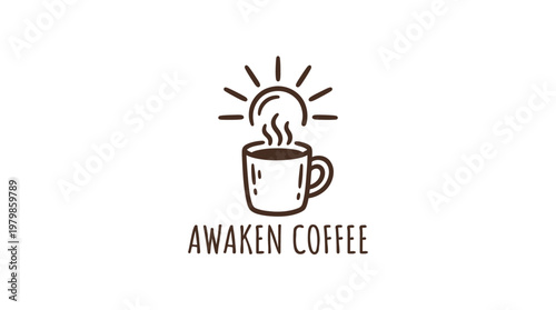 Awaken Coffee Logo Design with Sun Symbol