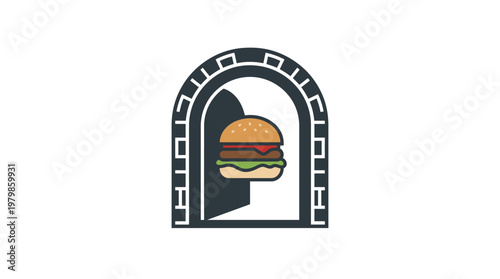 Burger Inside an Architectural Doorway Design