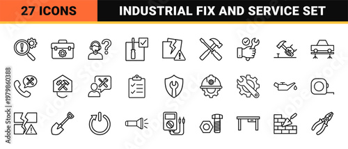 Technical repair and maintenance outline icon set