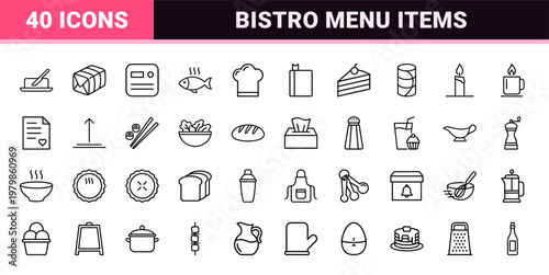 Culinary and restaurant outline icons set for menu design