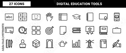 School and education line icon set for e-learning design