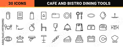 Culinary and restaurant outline icons set in minimalist style
