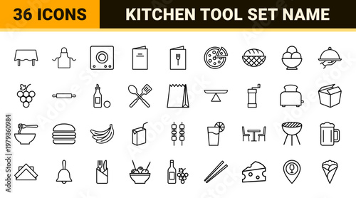 Minimalist food and restaurant line icons set for catering and menu design