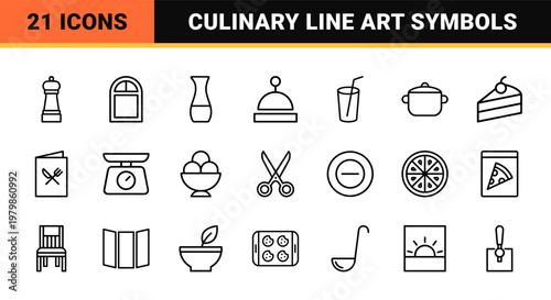 Minimalist restaurant and food delivery line icon set