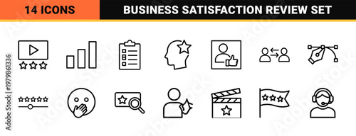 Business feedback and customer rating minimalist outline icon set
