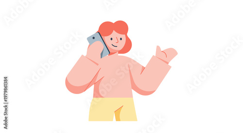 Young woman talking on smartphone communicating and gesturing.