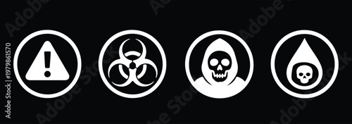 hazard warning signs icon set, vector triangle safety symbols including biohazard flammable high voltage corrosive and danger isolated on transparent background