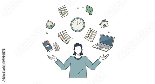 Person Juggling Multiple Tasks and Responsibilities Illustration.