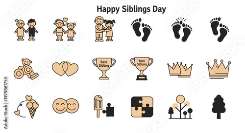 Siblings Day Family Love Icons Set.