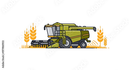 Combine Harvester Machine in Field.