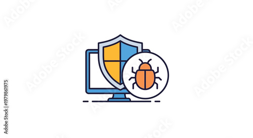 Computer bug shield protection icon.