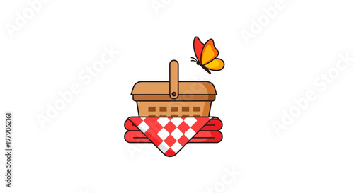 Colorful picnic basket with butterfly.