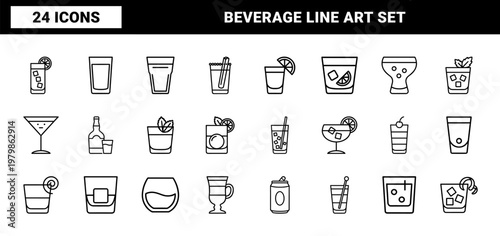 Minimalist cocktail and drink line icons for menu design