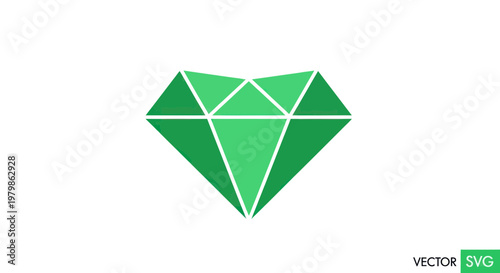 Green Diamond Icon, Gemstone Symbol, Luxury Jewelry, Vector Graphic