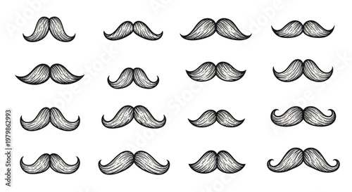 Hand-drawn Moustache Collection: Vintage Style Facial Hair Illustrations