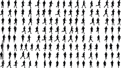 Athletic male runner silhouette sequence, capturing motion dynamics and varied jogging strides, fitness, exercise, and active healthy lifestyle concepts for 