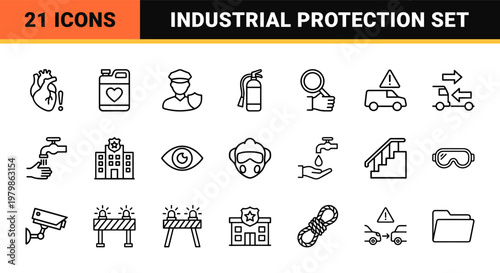 Industrial safety and protection line icon set