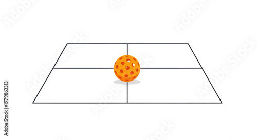Pickleball Court with Orange Ball Overhead View