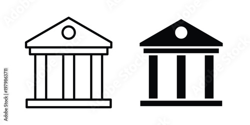Bank icon. Flat and outline icons. Black icons