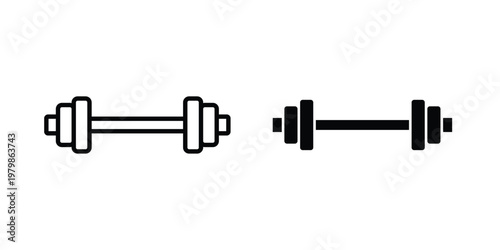 Barbell icon. Flat and outline icons. Black icons
