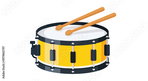 Snare Drum with Drumsticks, Musical Instrument, White Background