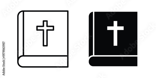 Bible icon. Flat and outline icons. Black icons