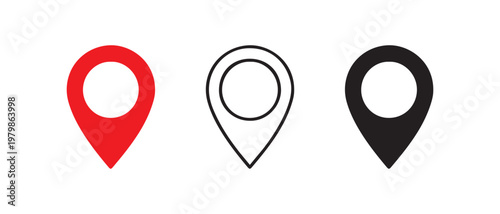 A simple set of colorful location map pins and navigation markers in a clean modern design suitable for travel, business, and web use