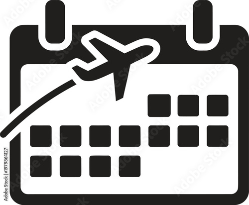 Airplane and calendar icon, flight schedule vector illustration sign symbol.
