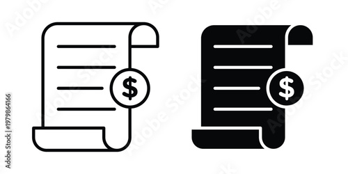 Billing icon. Flat and outline icons. Black icons