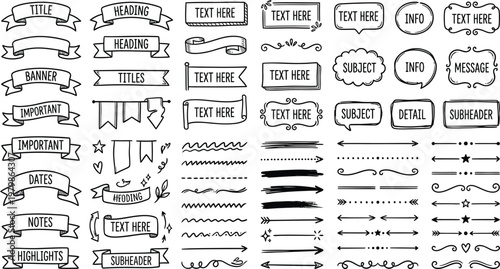 A collection of various text banners and labels with sample text    Ai, eps, jpg, transparent background, png