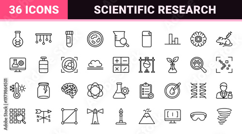 Minimalist science and laboratory thin line icon set