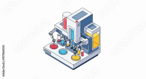 Isometric Robotic Laboratory Automation System with Test Tubes and Petri Dishes for Biotech Research