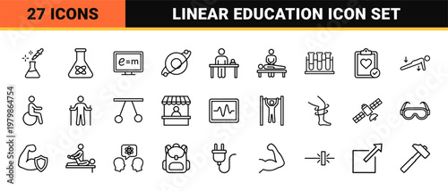 Physics and laboratory science minimalist line icons