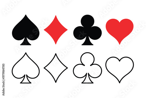 playing card suits icon set casino symbols collection vector illustration isolated on white background for gaming and gambling design elements