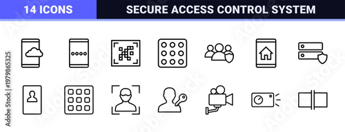 Cyber security and encryption outline icons for web and mobile