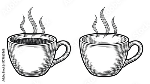 Two steaming coffee cups in a vintage style